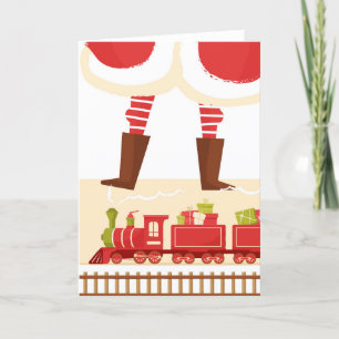 Cute Whimsical Santa Tåg Funny Blank jul Helgkort