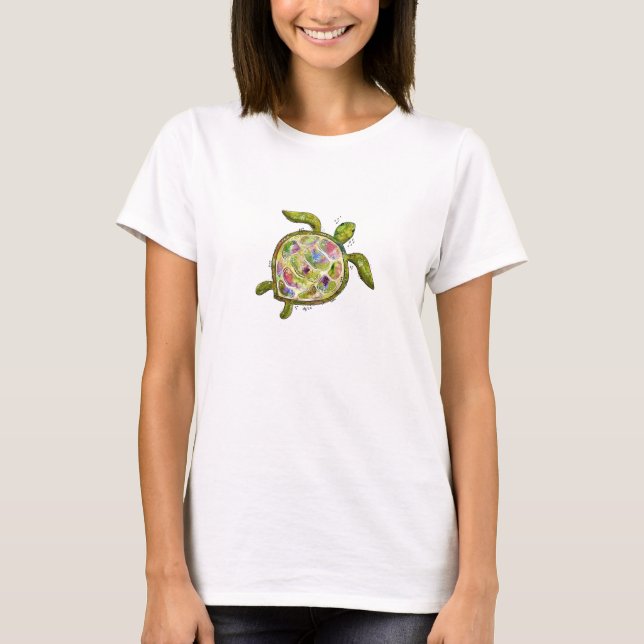 Cute Whimsical Sea Turtle T-Shirt (Framsida)