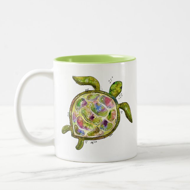 Cute Whimsical Sea Turtle Två-Tonad Mugg (Vänster)