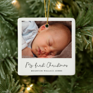 Cute whimsical-skript Baby Första julfoto Julgransprydnad Keramik