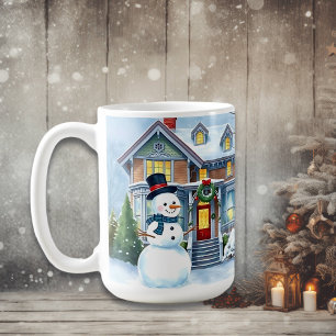 Cute Whimsical Snögubbe i Front Yard-julen Kaffemugg