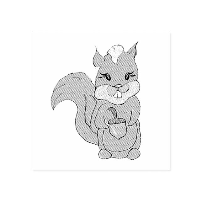 Cute Whimsical Squirrel med Acorn Stämpel (Tryck)