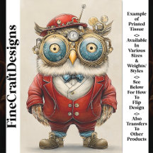 Cute Whimsical Steampunk Uggla, Red AY4 Decoupage