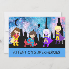 *~* Cute Whimsical SUPERHEROS Barns födelsedag Par Inbjudningar