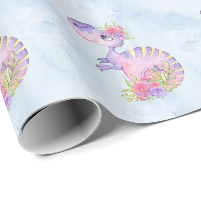 *~* Cute Whimsical Sweet Dragons Dinosaur Presentpapper (Rullad Hörn)
