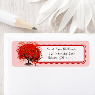 Cute Whimsical Swirl Heart Träd Red & Rosa Returadress Etikett