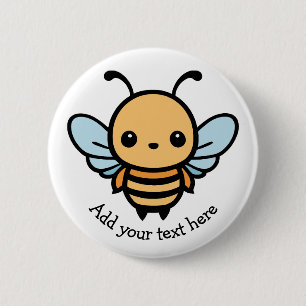 Cute Whimsical Tecknad Bee Knapp
