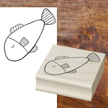Cute Whimsical Tecknad Fish Rubber Art Frimärke