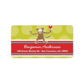 Cute Whimsical Tecknad Monkey-Adressetiketter Adressetikett