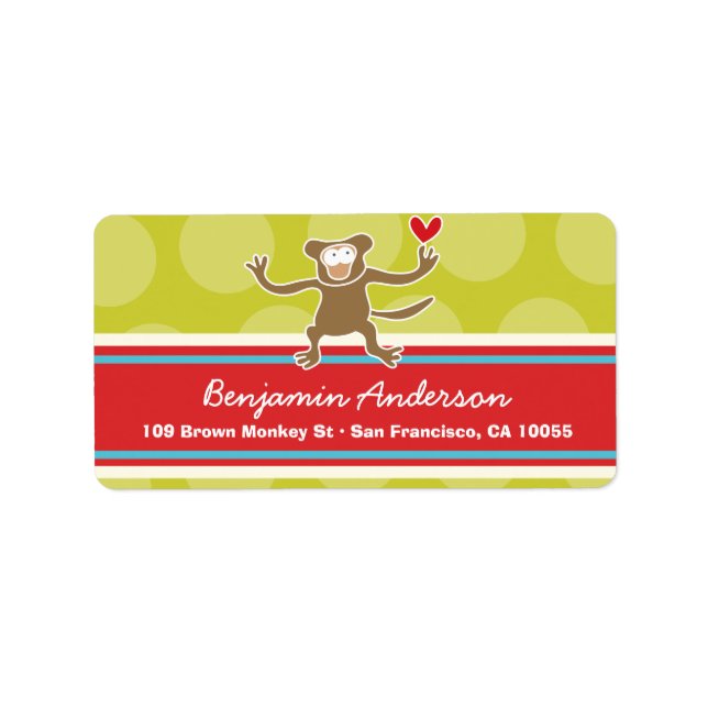 Cute Whimsical Tecknad Monkey-Adressetiketter Adressetikett (Framsidan)