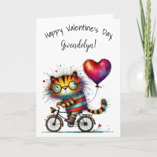 Cute Whimsical Tiger Happy Valentine's Day Kort (Framsida)