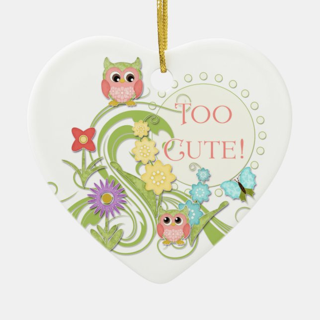 Cute Whimsical Uggla n Butterfly Rulla Blommigt Ar Julgransprydnad Keramik (Framsidan)