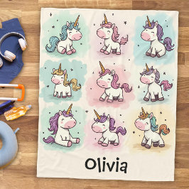 Cute Whimsical Unicorn Doodles Fleecefilt