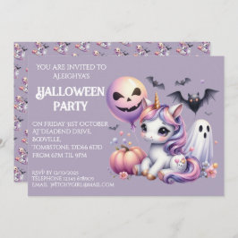Cute Whimsical Unicorn Halloween fest Inbjudningar