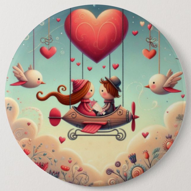 Cute Whimsical Valentine Day Balloon Knapp (Framsida)