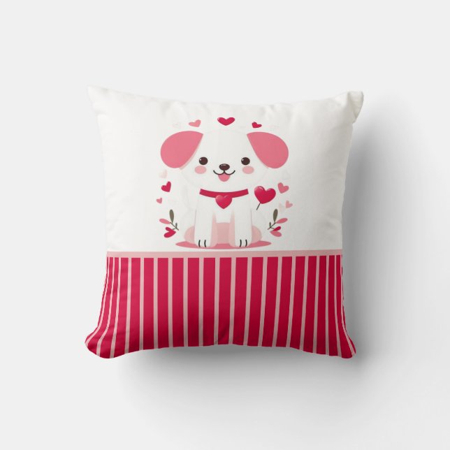 Cute Whimsical valentine's puppy Kudde (Framsida)