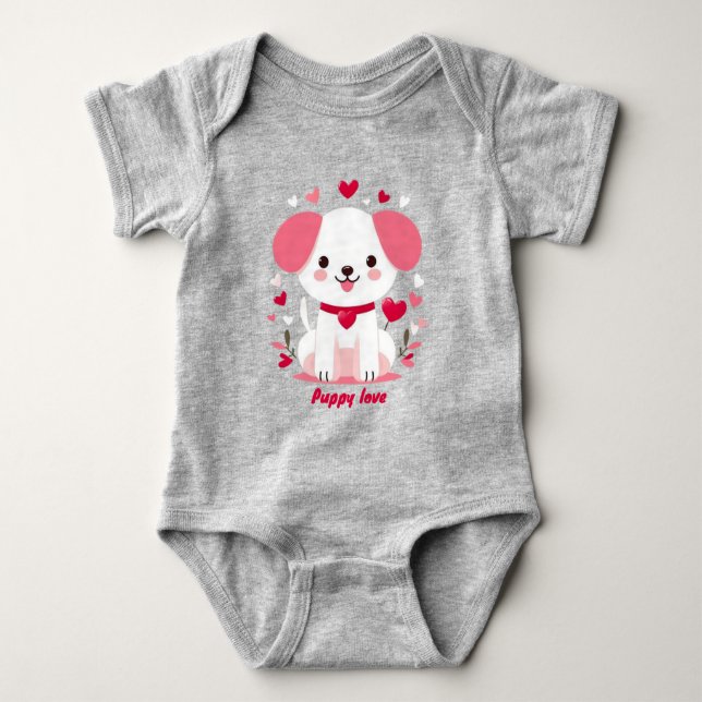 Cute Whimsical valentine's puppy T Shirt (Framsida)