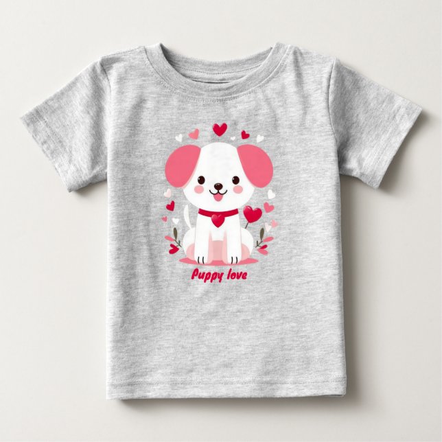 Cute Whimsical valentine's puppy T Shirt (Framsida)