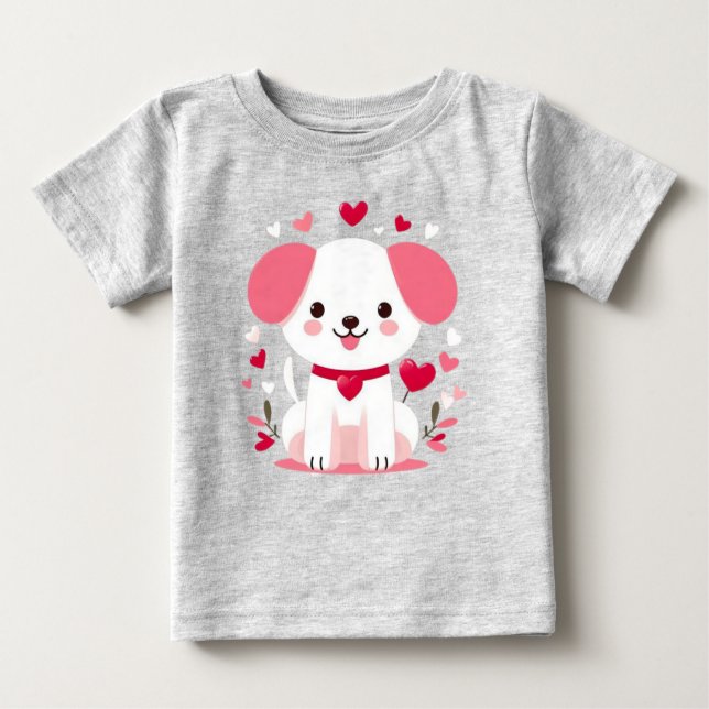 Cute Whimsical valentine's puppy T Shirt (Framsida)
