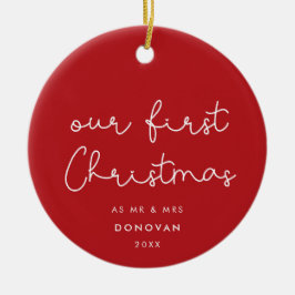 Cute Whimsical Vår första julfoto Red Julgransprydnad Keramik