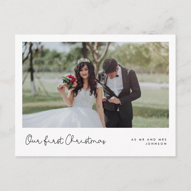 Cute Whimsical Vår första julfoto Vykort (Framsida)