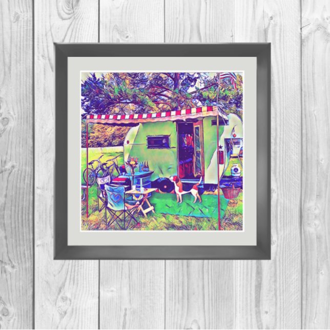 Cute Whimsical Vintage Trailer och Beagle Poster (Skapare uppladdad)