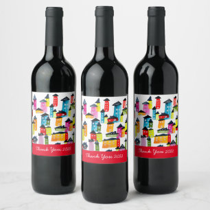 Cute Whimsical water house Vinflaska Etikett