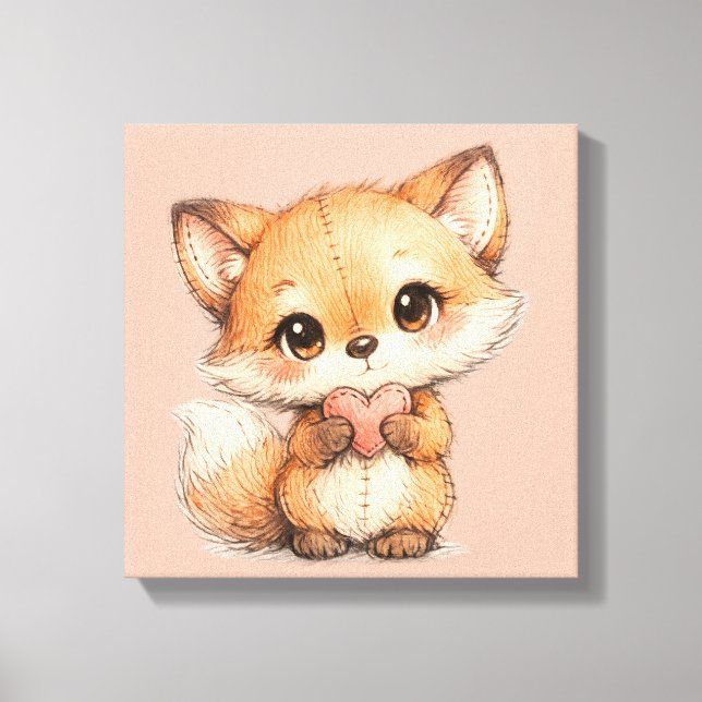 Cute Whimsical Watercolor Animal  Canvastryck (Framsida)