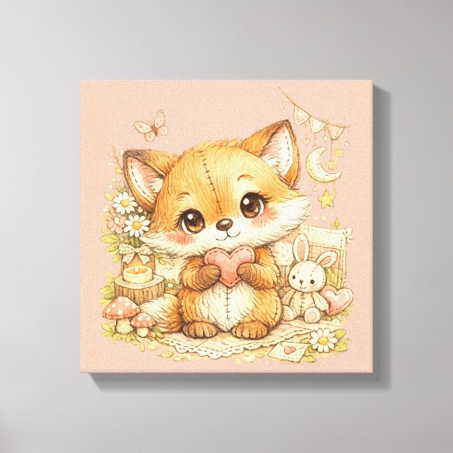 Cute Whimsical Watercolor Animal  Canvastryck (Framsida)