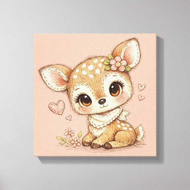 Cute Whimsical Watercolor Animal  Canvastryck (Framsida)