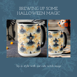 Cute Whimsical Watercolor Halloween Witches Mugg