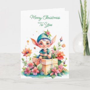 Cute Whimsical Watercolor jul Elf Kort