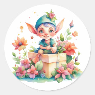 Cute Whimsical Watercolor jul Elf Runt Klistermärke