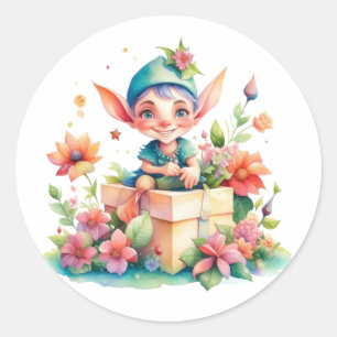 Cute Whimsical Watercolor jul Elf Runt Klistermärke