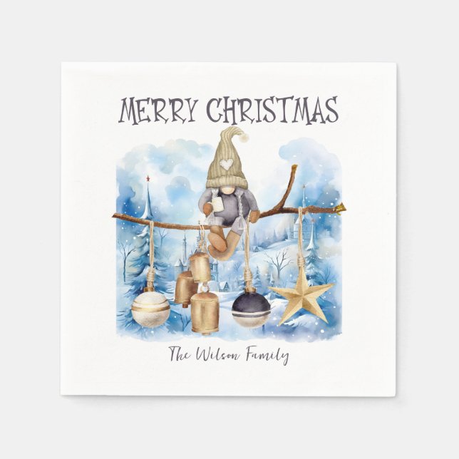 Cute Whimsical Winter Dam Gnome God jul Pappersservett (Framsidan)