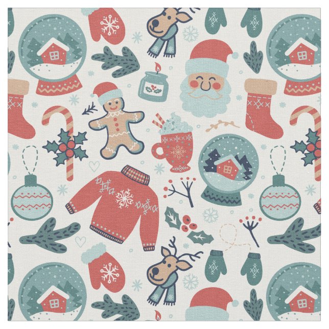 Cute Whimsical Winter-jul Helgdag Mönster Tyg (Närbild)