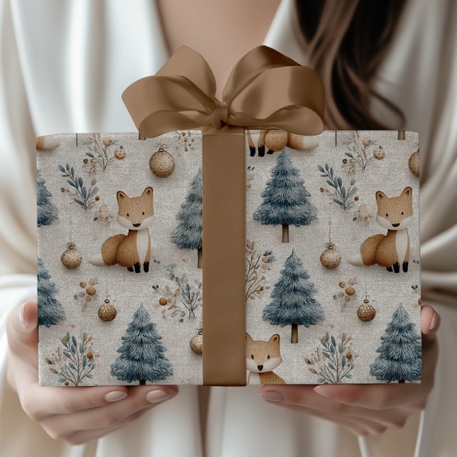 Cute Whimsical Winter Woodland Fox och jul Presentpapper (Skapare uppladdad)