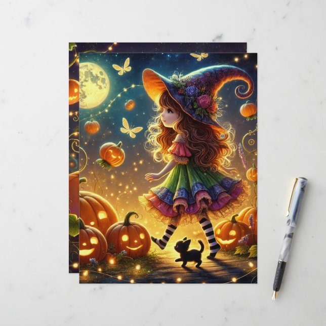 Cute Whimsical Witch Halloween Pumpkins Scrapbook (Fram/Back In Situ)