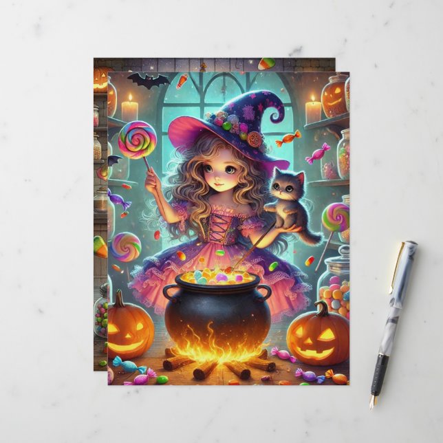 Cute Whimsical Witch Halloween Treats Skrapbook (Fram/Back In Situ)