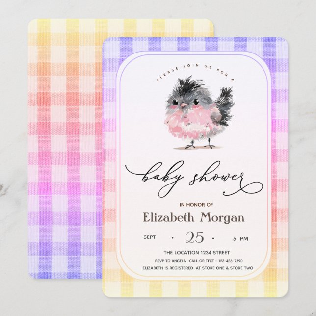 Cute Whimsich Chicken Play Baby Shower Inbjudningar (Fram/baksida)