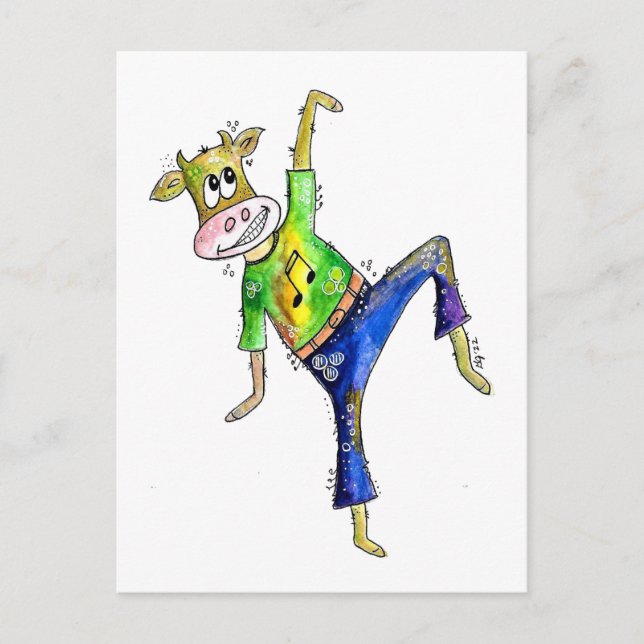 Cute Whimsicing Cow Postcard Vykort (Framsida)