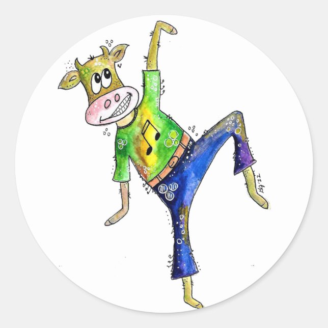 Cute Whimsicing Cow Runt Klistermärke (Framsida)