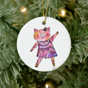 Cute Whimsicing Gris Julgransprydnad Keramik