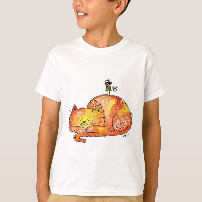 Cute Whimsieping Cat T-Shirt (Framsida)