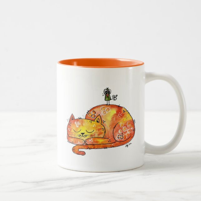 Cute Whimsieping Cat Två-Tonad Mugg (Höger)