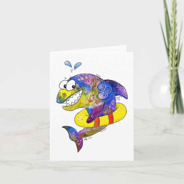 Cute Whimsiic Colorful Shark in Flyt Kort (Framsida)