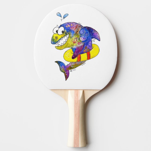 Cute Whimsiic Colorful Shark in Flyt Pingisracket (Framsidan)