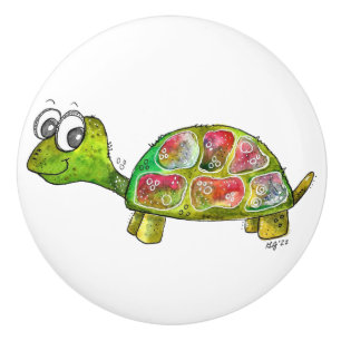 Cute Whimsiic Colorful Turtle Ceramic Knob Knopp
