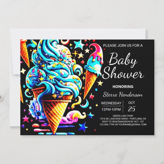 Cute Whimsiop Ice Cream Boy Shower Inbjudningar (Framsida)