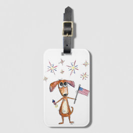 Cute Whimsiotic Patriotic Hund med Flagga Bagagebricka